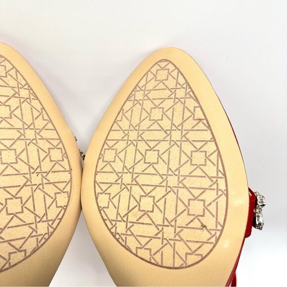 Jewel Badgley Mischka Size 10 Ojai Jeweled Red Satin Heels Dress Sandals Shoes - Picture 11 of 14